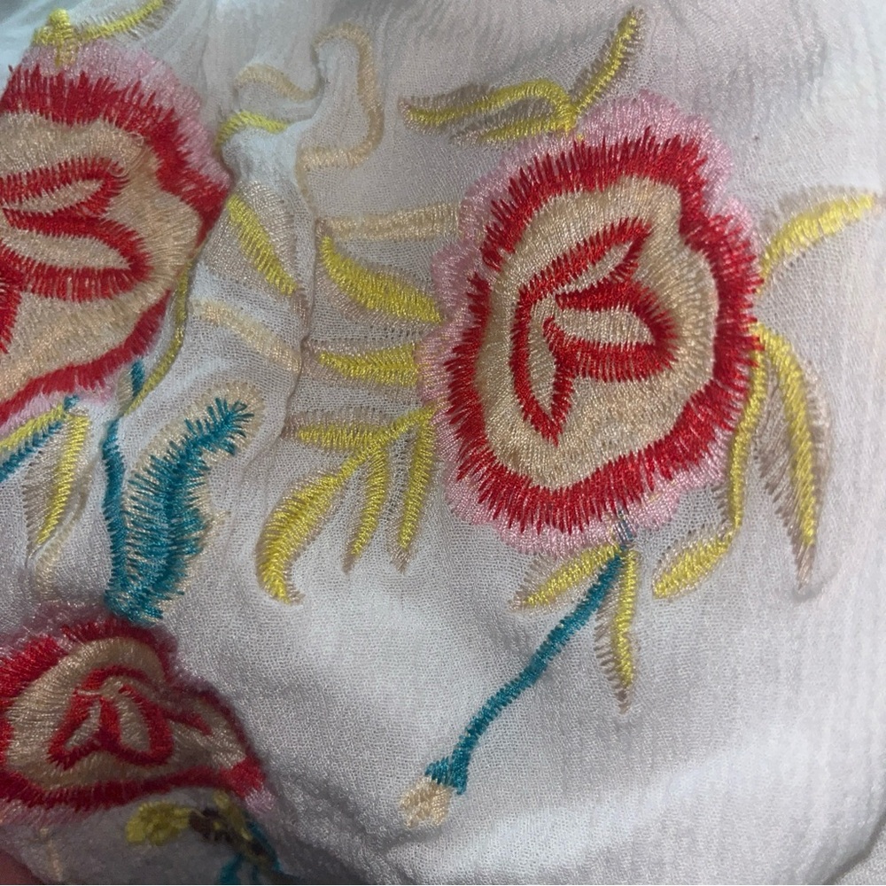 Anthropology Allison New York Embroidered White Dress with Floral Accents Small - Picture 3 of 5